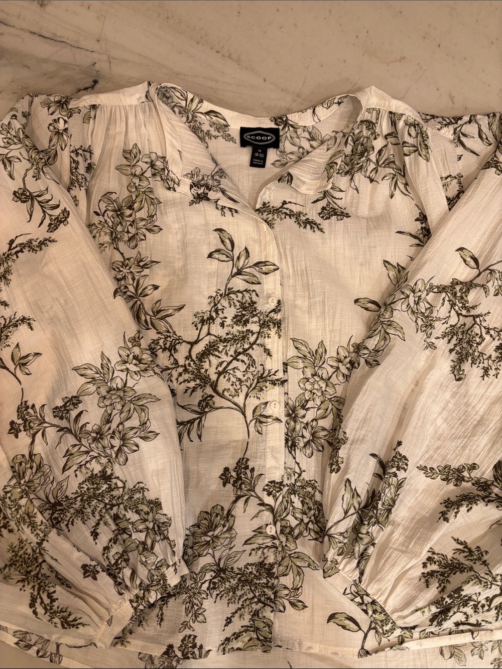 Scoop White Floral Button-Front Peasant Blouse